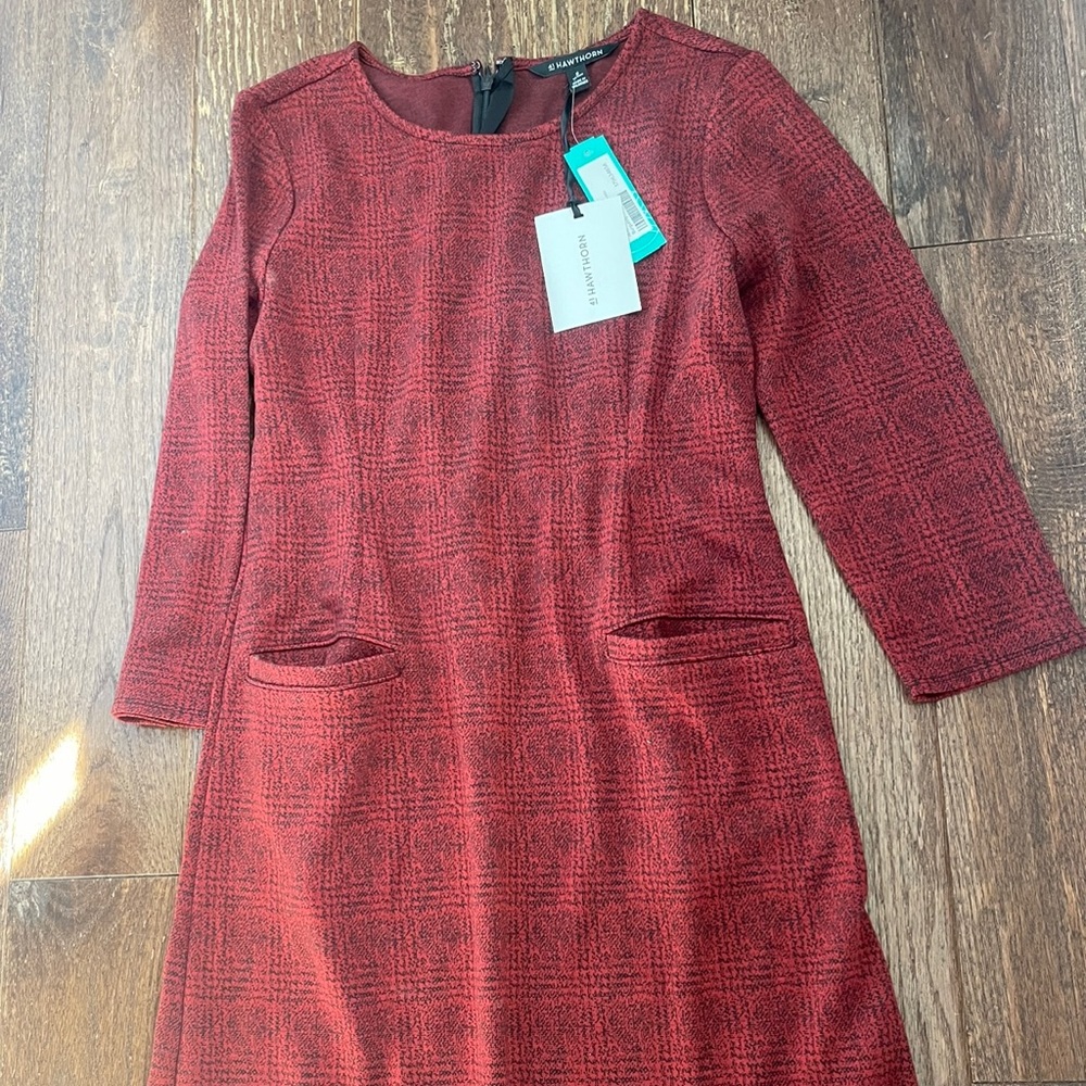 New 41 HAWTHORN STITCH FIX NWT Aniya Jacquard Knit Dress Burgundy med Petite MP